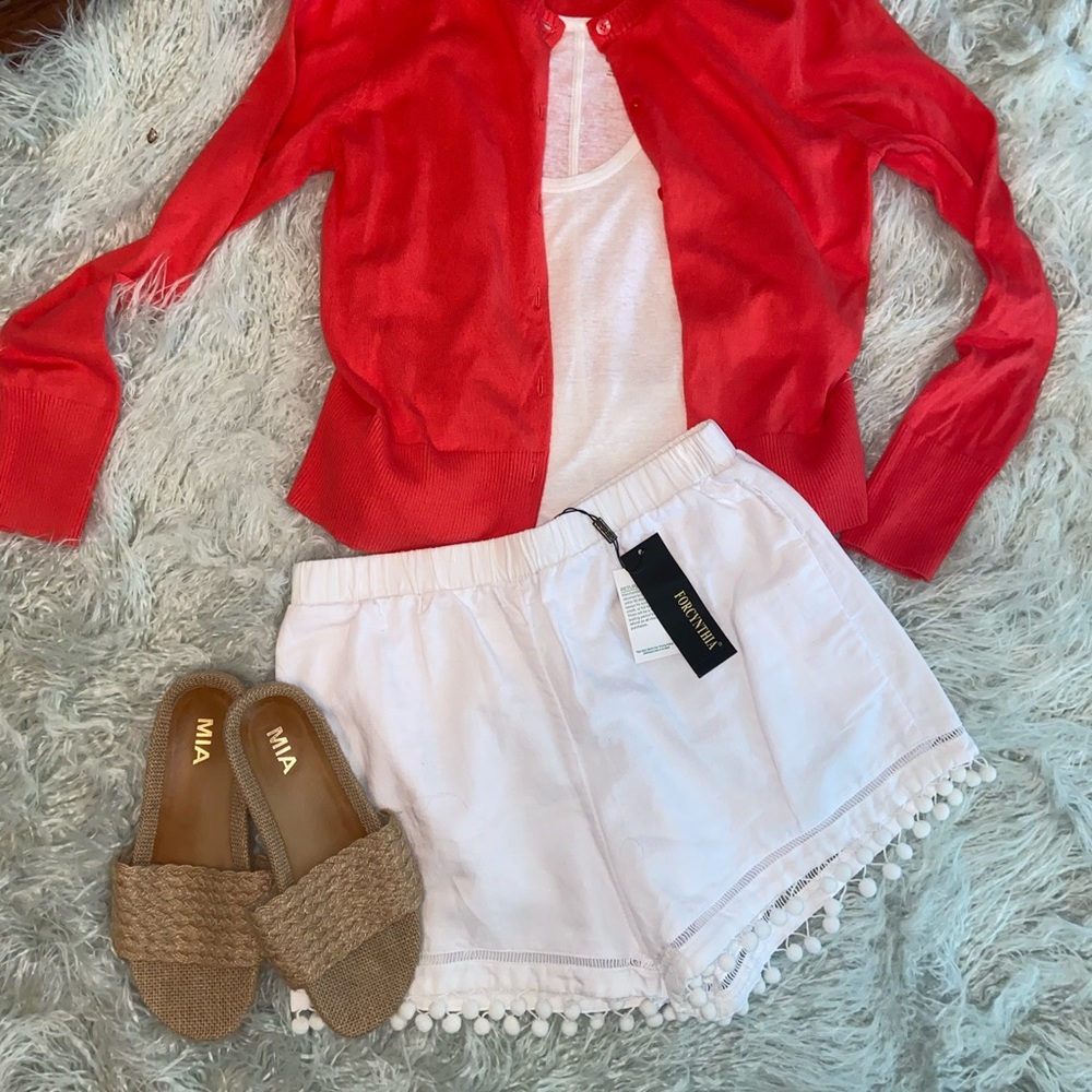 White linen shorts